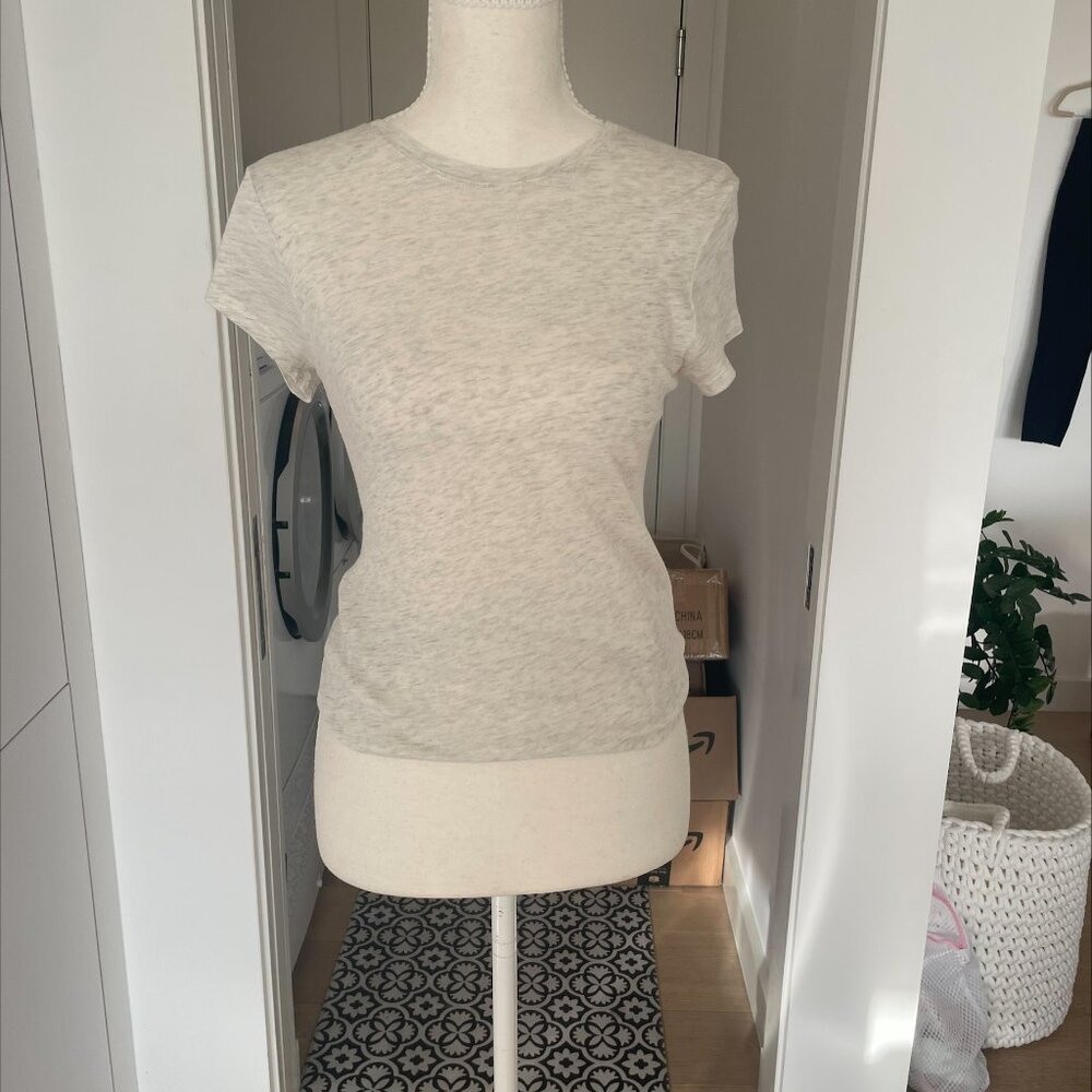 Vince XS Heathered Ivory Pima Cotton Modal Crew Neck T-Shirt